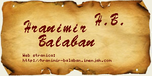 Hranimir Balaban vizit kartica